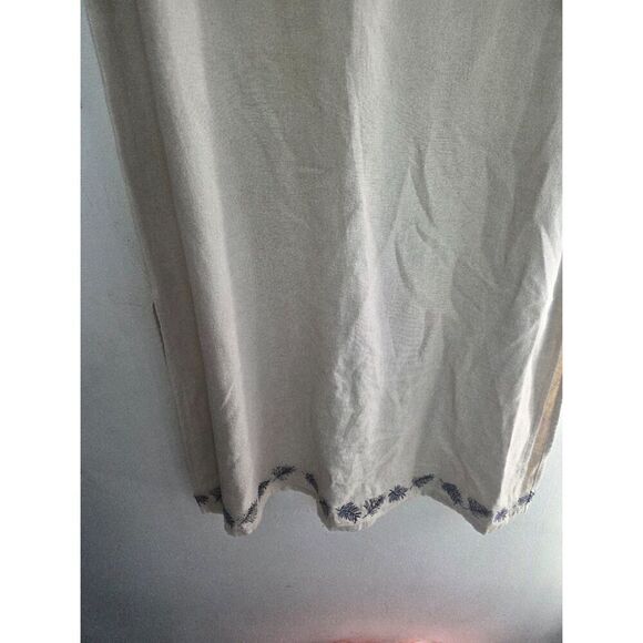 Sag Harbor Beige w/Blue Embroiderd Detail Collard Henley Linen Maxi Dress sz 16 - Picture 6 of 8